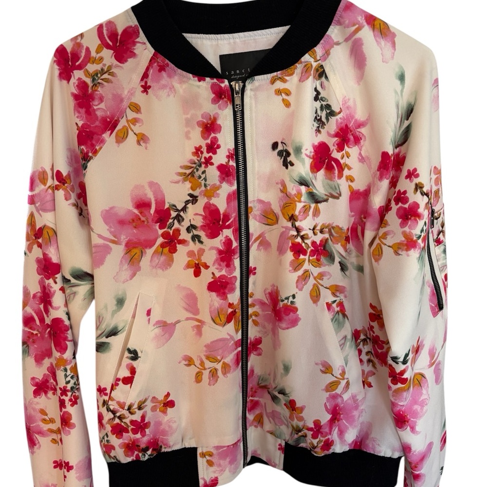 Sanctuary M White Floral Lightweight Bomber Jacket Sleeve Pockets